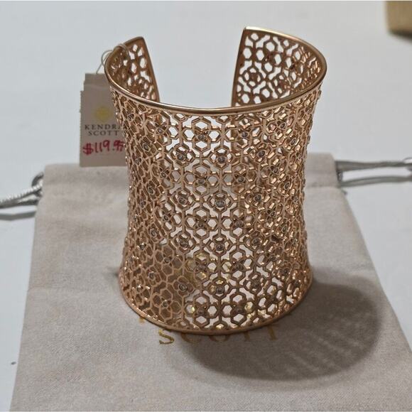 Kendra Scott JUDE Logo ROSE GOLD Wide Cuff Bracelet with Crystals New! - Picture 2 of 11